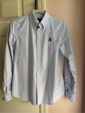 Ralph Lauren Light Blue Oxford Button-Down Shirt with Polo Bear Embroidery